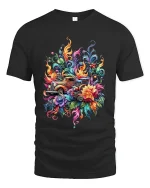 Psychedelic Vintage Truck Floral Explosion Graphic Tshirt Art - black t-shirt on white background