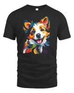 Colorful Happy Dog Art Illustration Graphic Tshirt Joy - black t-shirt on white background