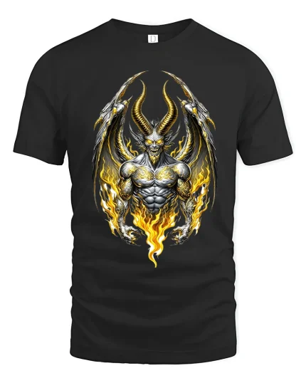 Infernal Demon Lord Fire Wing Dark Fantasy Graphic Tshirt Power - black t-shirt on white background