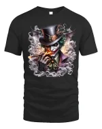 Dark Grinning Clown Smoke Art Graphic Tshirt Twisted Style - black t-shirt on white background