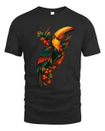 Tropical Toucan Bird Jungle Art Graphic Tshirt Colorful Nature - black t-shirt on white background