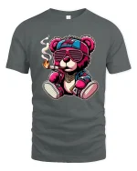 Cool Hip Hop Teddy Bear Street Style Graphic Tshirt Funny Vibes - gray t-shirt on white background