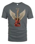 Angel Wing Electric Guitar Rock Art Graphic Tshirt Music Soul - gray t-shirt on white background
