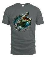 Ferocious Crocodile Burst Wall Art Graphic Tshirt Wild Power - gray t-shirt on white background