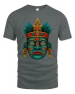 Ancient Tribal Mask Symbol Art Graphic Tshirt Mystic Culture - gray t-shirt on white background