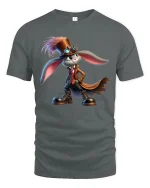 Steampunk Rabbit Adventurer Fantasy Art Graphic Tshirt Whimsy - gray t-shirt on white background