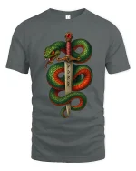 Mythic Serpent Sword Rune Art Graphic Tshirt Dark Fantasy Power - gray t-shirt on white background