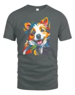 Colorful Happy Dog Art Illustration Graphic Tshirt Joy - gray t-shirt on white background