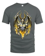 Infernal Demon Lord Fire Wing Dark Fantasy Graphic Tshirt Power - gray t-shirt on white background