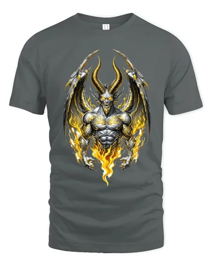 Infernal Demon Lord Fire Wing Dark Fantasy Graphic Tshirt Power - gray t-shirt on white background