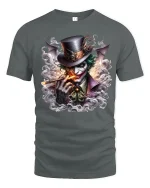 Dark Grinning Clown Smoke Art Graphic Tshirt Twisted Style - gray t-shirt on white background