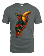 Tropical Toucan Bird Jungle Art Graphic Tshirt Colorful Nature - gray t-shirt on white background