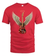 Angel Wing Electric Guitar Rock Art Graphic Tshirt Music Soul - red t-shirt on white background