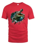 Ferocious Crocodile Burst Wall Art Graphic Tshirt Wild Power - red t-shirt on white background