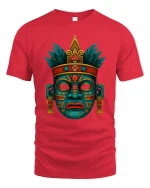 Ancient Tribal Mask Symbol Art Graphic Tshirt Mystic Culture - red t-shirt on white background
