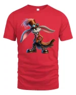 Steampunk Rabbit Adventurer Fantasy Art Graphic Tshirt Whimsy - red t-shirt on white background