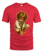 Creepy Vintage Clown Child Art Graphic Tshirt Dark Humor - red t-shirt on white background
