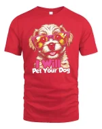 I Will Pet Your Dog Cute Sunglasses Puppy Graphic Tshirt Fun - red t-shirt on white background