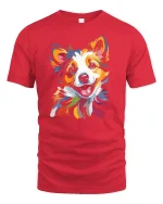 Colorful Happy Dog Art Illustration Graphic Tshirt Joy - red t-shirt on white background