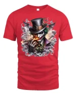 Dark Grinning Clown Smoke Art Graphic Tshirt Twisted Style - red t-shirt on white background