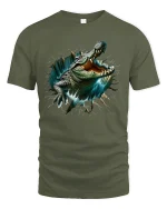 Ferocious Crocodile Burst Wall Art Graphic Tshirt Wild Power - military green t-shirt on white background