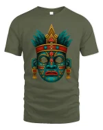 Ancient Tribal Mask Symbol Art Graphic Tshirt Mystic Culture - military green t-shirt on white background