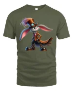 Steampunk Rabbit Adventurer Fantasy Art Graphic Tshirt Whimsy - military green t-shirt on white background