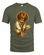 Creepy Vintage Clown Child Art Graphic Tshirt Dark Humor - military green t-shirt on white background