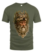 Mystic Wolf King Elder Warrior Art Graphic Tshirt Ancient Power - military green t-shirt on white background