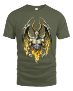 Infernal Demon Lord Fire Wing Dark Fantasy Graphic Tshirt Power - military green t-shirt on white background
