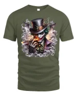 Dark Grinning Clown Smoke Art Graphic Tshirt Twisted Style - military green t-shirt on white background