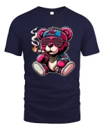Cool Hip Hop Teddy Bear Street Style Graphic Tshirt Funny Vibes - navy t-shirt on white background