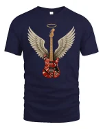 Angel Wing Electric Guitar Rock Art Graphic Tshirt Music Soul - navy t-shirt on white background