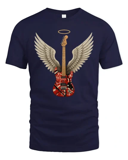 Angel Wing Electric Guitar Rock Art Graphic Tshirt Music Soul - navy t-shirt on white background