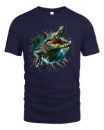 Ferocious Crocodile Burst Wall Art Graphic Tshirt Wild Power - navy t-shirt on white background