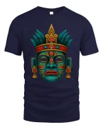 Ancient Tribal Mask Symbol Art Graphic Tshirt Mystic Culture - navy t-shirt on white background