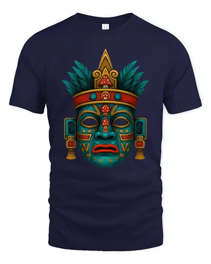 Ancient Tribal Mask Symbol Art Graphic Tshirt Mystic Culture - navy t-shirt on white background
