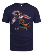 Steampunk Rabbit Adventurer Fantasy Art Graphic Tshirt Whimsy - navy t-shirt on white background