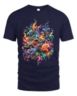 Psychedelic Vintage Truck Floral Explosion Graphic Tshirt Art - navy t-shirt on white background