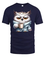 Sleepy Owl Coffee Mood Graphic Tshirt Cute Morning Vibes - navy t-shirt on white background