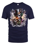 Dark Grinning Clown Smoke Art Graphic Tshirt Twisted Style - navy t-shirt on white background