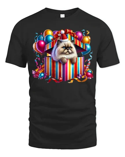 Cute Cat Gift Box Surprise T Shirt With Adorable Party Vibes - black t-shirt on white background