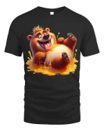 Funny Happy Bear Honey Splash Art T Shirt Sweet Playful Mood - black t-shirt on white background