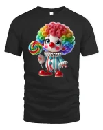 Cute Rainbow Clown Lollipop Art T Shirt Sweet Fun Vibes - black t-shirt on white background