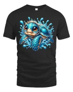 Cute Blue Baby Turtle Splash Art T Shirt With Ocean Joy - black t-shirt on white background