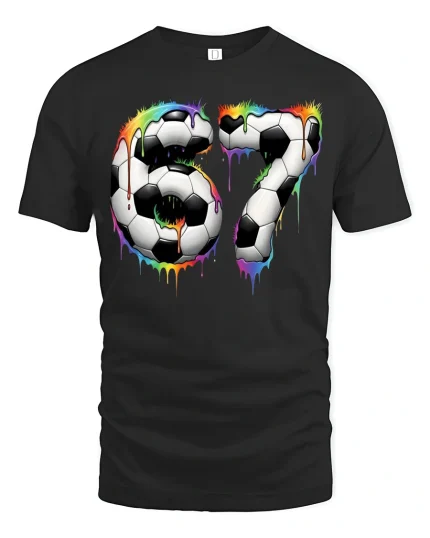 Colorful Soccer Number 67 Art T Shirt With Bold Sport Energy - black t-shirt on white background