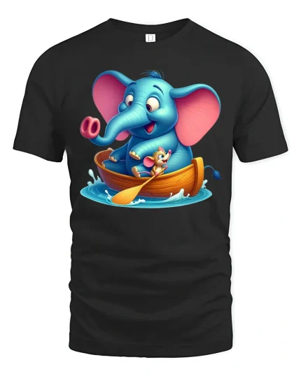 Cute Elephant Boat Adventure T Shirt With Funny Animal Joy - black t-shirt on white background
