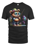 Cute Bear Fishing Adventure T Shirt With Playful Charm - black t-shirt on white background
