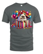 Cute Cat Gift Box Surprise T Shirt With Adorable Party Vibes - gray t-shirt on white background