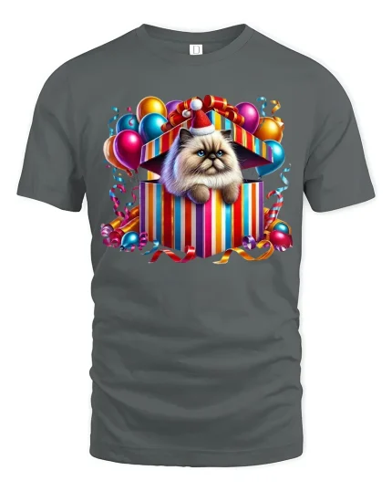 Cute Cat Gift Box Surprise T Shirt With Adorable Party Vibes - gray t-shirt on white background